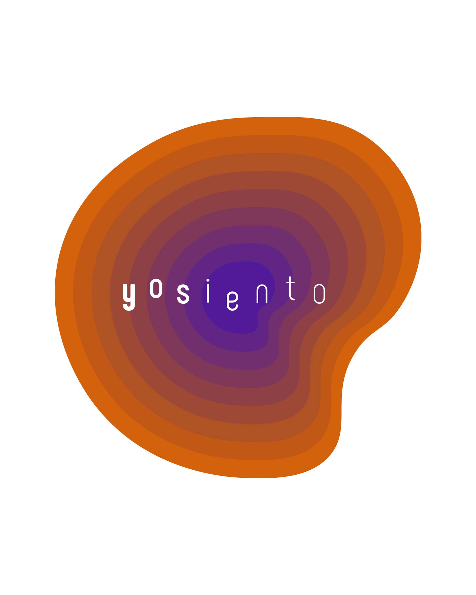 Yosiento logo in a pruple-to-orange organic shape container
